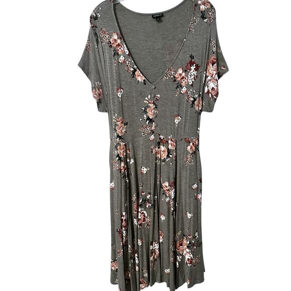 Torrid Floral Knit Midi Dress Womens 2X Gray Multicolor V-Neck Stretch - Picture 2 of 9
